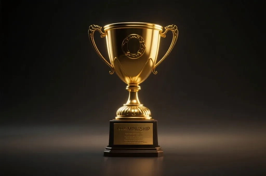 A generic golden championship trophy shiny 3D render on dark background